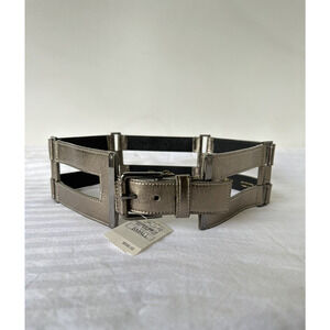 Oscar De La Renta $590 NWT Cage style wide sexy Leather Belt Size S/M , Metallic